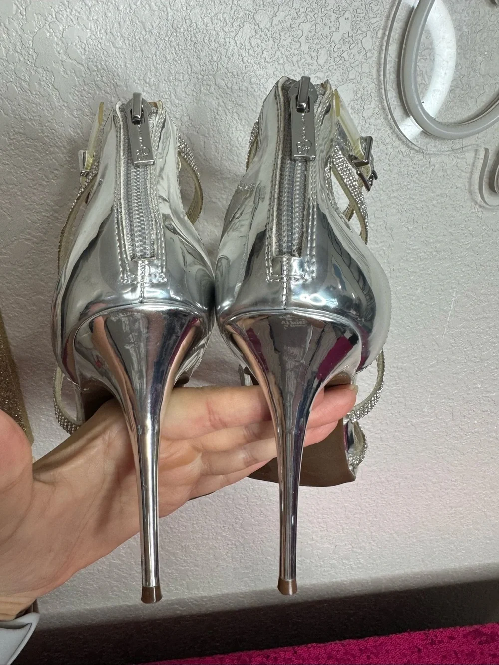 JESSICA SIMPSON 💎 Silver Rhinestone Strappy Stiletto Heels (Women’s Size 9)